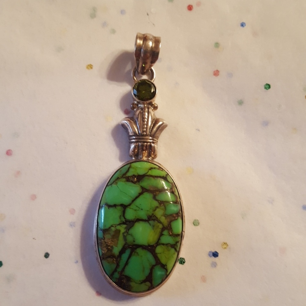 Mojave turquoise & peridot 925 silver pendant